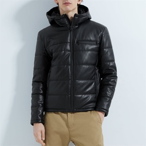 Giacca Invernale Nera Imbottita in <span class=keywords><strong>Pelle</strong></span> con Cappuccio - Product Image 3