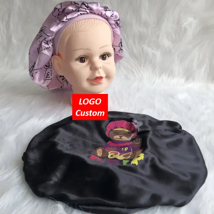 Bonnet en satin de soie pour bébé fille, accessoire de styliste, avec LOGO personnalisé, vente en gros, nouveaux produits