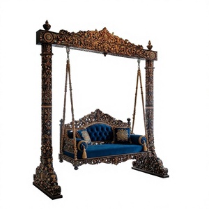 Traditional Teak Wood 3 Seater Swing For Lobby Area Antique Maharaja Jhula with Canopy <b>Frame</b> Buy Walnut Finish Onjhal for Home - Product Image 5