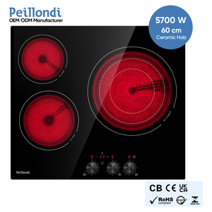 Table de cuisson encastrable en céramique 60 cm, 5700 W, 3 brûleurs, commande par bouton, cuisinière électrique, compatible avec tous les types de casseroles, <span class=keywords><strong>plaque</strong></span> infrarouge, CE CB UKCA SAA - Product Image 1