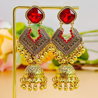 Boucles d'oreilles pendantes pour femmes, style bohème rétro, en alliage de zinc plaqué argent, avec cristaux sertis clos et pampilles cloche, bijoux cadeau