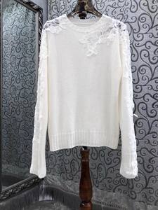 Maglioni di moda autunno inverno 2025 donna Crochet con fiori di <span class=keywords><strong>pizzo</strong></span> ricami manica lunga lana misto <span class=keywords><strong>maglia</strong></span> <span class=keywords><strong>bianco</strong></span> giallo maglioni - Product Image 2