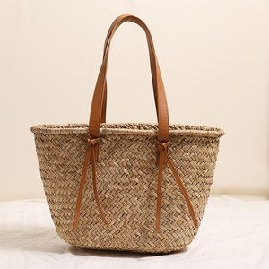 Yazlık Şık El Dokuması Deniz Otu Hasır Çanta Dayanıklı PU Deri Saplı Büyük Kapasiteli Plaj Pazar Omuz Çantası - Product Image 4