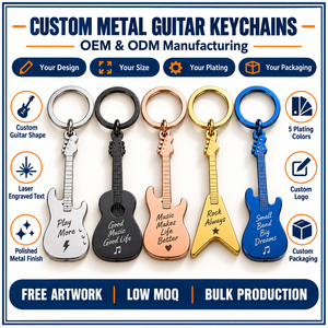 Guitar Shape Metal Keychains Zinc Alloy Fashion Souvenir UV Printing Irregular Design Music Theme OEM ODM - Product Image 4