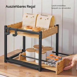 Double Layer Wooden <b>Kitchen</b> Countertop Spice <b>Rack</b> Wrought Iron Storage Organizer For <b>Kitchen</b> Countertop Storage - Product Image 4
