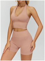 Soutien-gorge de yoga sans couture à col halter pour femme, rembourré, sensation seconde peau, haut court de fitness d'été en nylon et élasthanne, débardeur de sport pour la gym