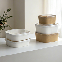 Boîte d'emballage alimentaire carrée personnalisée en papier kraft épais, bol jetable pour salade et fruits avec couvercle transparent à fenêtre surélevée, sans BPA, compatible micro-ondes