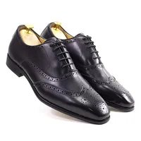 Chaussures Oxford à bout aile pour hommes, faites à la main, en cuir de veau véritable, pointure 7-12, chaussures habillées brogues, chaussures classiques formelles pour hommes