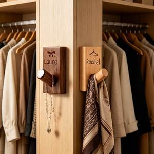 Custom Wood Wall Hook, Personalized Solid Walnut <b>Coat</b> <b>Peg</b> with Engraved Name, Modern Beech Wooden Hat Hanger, Entryway Organizer - Product Image 3