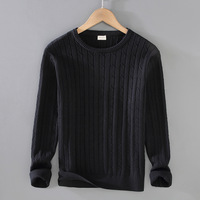 Pull en coton ras du cou pour homme de haute qualité, couleur unie, tricoté décontracté pour l'hiver, anti-plis, design torsadé ajusté, grandes tailles