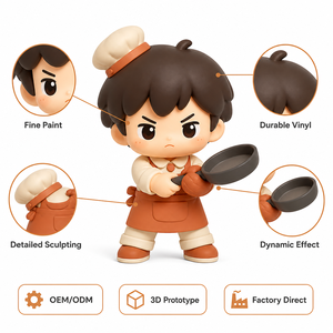 Figurine en vinyle personnalisée Little Battle Chef Boy, fabrication directe usine, OEM, mignonne, avec poêle à frire et maniques de four, jouet artistique - Product Image 2
