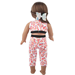 Set pakaian boneka anak perempuan, gaya Amerika, atasan dan celana panjang cetak hati warna-warni untuk boneka 18 inci - Product Image 5