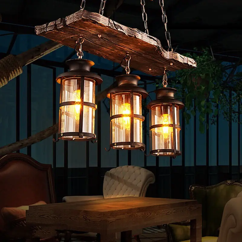 retro american vintage wooden chandelier Loft Industrial Pendant Lamp Light Retail Wood Hanging Lamp