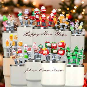 Горячая распродажа: 3D-украшения для соломинок из смолы ручной работы, праздничный декор для Рождества и Нового года, подходит для соломинок 10 мм, праздничные колпачки-топперы для соломинок - Product Image 1