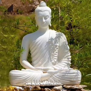 Statue de <span class=keywords><strong>Bouddha</strong></span> assis en marbre blanc de grande taille pour l'extérieur, base en lotus, sculpture de <span class=keywords><strong>Bouddha</strong></span> en pierre pour la décoration de jardin et de temple - Product Image 3