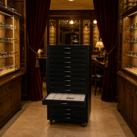 Vitrine à lunettes en cuir noir avec tiroirs, présentoir pour lunettes de vue et de soleil pour la vente au détail