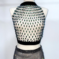 Pm039 Goede Prijs Doorzichtig Mesh Bikinitop Sexy Mouwloze Diamanten Strass Strandkleding Strass Party Tanktop