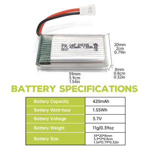 แบตเตอรี่ลิโพ 3.7V 6 ก้อน 420mAh 25C พร้อมที่ชาร์จ 6in1 หัวต่อ Molex ใช้ได้กับโดรน RC ส่วนใหญ่ โดรนบินทางอากาศ และเครื่องร่อน - Product Image 3