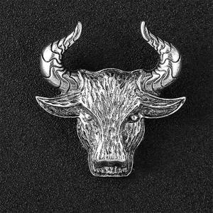 بروش رجالي على شكل حيوان جريء عتيق ذهبي فضي نسر رأس ثور تنين نمر هندي رأس دبوس طية صدر - Product Image 6