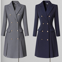 Robe de sport professionnelle OEM en polyester à manches longues, col en V, avec jupe boutonnée et poches, uniforme d'affaires, taille ajustée, style occidental formel