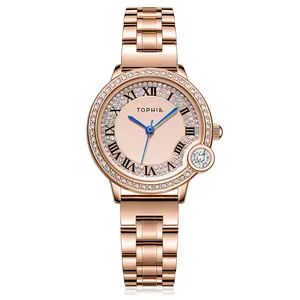 Tophill Custom New Arrival Rose Gold Universe London Quartz Watches Women's Analog Quartz Woman Watch Rhinestone Bracelet