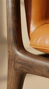 Chaise de salle à manger en bois massif de style nordique avec assise en cuir véritable pleine fleur pour la maison, les restaurants, les hôtels, meubles PISANO - Product Image 3