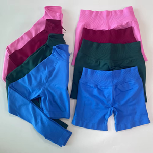 Ensemble de 4 pièces OEM ODM pour femmes : T-shirt sans couture, pantalon de yoga, short cycliste, soutien-gorge de sport – Tenue de sport et de fitness pour la gym - Product Image 6