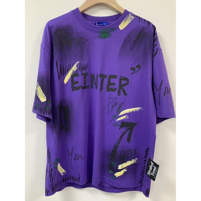Men's Plus Size T-Shirt Retro Color Graffiti Knitted Breathable Street Style Hand Painted Summer Casual
