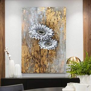 Fiori bianchi dipinti a mano pittura murale Bouquet gigli <span class=keywords><strong>girasoli</strong></span> selvatici pittura a olio <span class=keywords><strong>con</strong></span> foglia d'oro decorazione soggiorno - Product Image 5