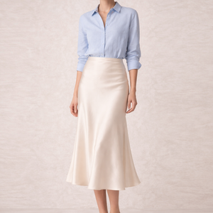 <span class=keywords><strong>Jupe</strong></span> midi taille haute en satin pour femme, élégante, longue, en soie, pour l'été, personnalisable OEM ODM - Product Image 2