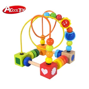 Houten Kinderen Educatieve Puzzel Cirkels Kraal Draad Puzzel Kleine Houten Ronde Houten Kraal Doolhof Speelgoed