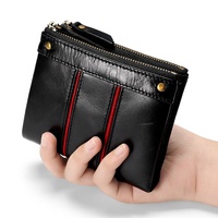 Dompet Vintage Oem kustom Logo RFID wanita disikat anti Maling kulit sapi tempat kartu perjalanan dompet saku koin ritsleting untuk pria