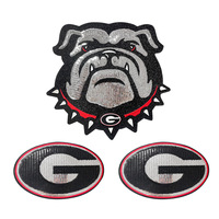 Patch Bordir Besar 26cm Hitam Bertabur Payet, Ramah Lingkungan, Desain Bulldog Kampus Georgia, Bahan Chenille, Dapat Disetrika, Stok Tersedia, Laris Manis