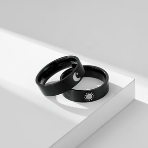 Star And Moon Couple <b>Rings</b> Unisex <b>Titanium</b> Steel Wedding Jewelry Daily Wear - Product Image 4