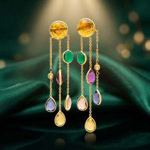 Handmade Brass Gemstone Stud Earrings Gold Plated <b>Boho</b> Ethnic Fashion - Product Image 3