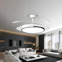 Ventilateur de plafond intelligent rétractable invisible pliable moderne à LED de luxe à profil bas de 42 pouces pour salon avec lumières et télécommande