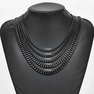 Chaînes cubaines classiques en acier inoxydable noir de 3,6 mm/5 mm/6 mm/7 mm/8 mm pour hommes et garçons, collier épais de 14 à 30 pouces - Product Image 5