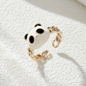 Panda Cartoon <b>Open</b> <b>Ring</b> Enamel Animal Zodiac Jewelry Gift Index Finger <b>Ring</b> - Product Image 1