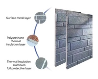 Bloc de stuc argenté, brique plate blanche, brique noire mouchetée et panneau sandwich en métal isolé en PU à relief ondulé beige