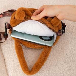 卡哇伊水豚手提袋动物毛绒手提袋可爱卡通水豚背包动漫斜挎包礼品 - Product Image 5