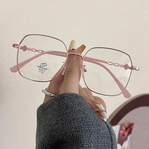 Monture de lunettes géométriques Qianai pour femmes, monture complète, verres anti-lumière bleue, style coréen rétro, fil doré - Product Image 3