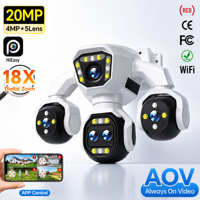 Kamera CCTV Rumah Ultra HD 5-Lensa 20MP WiFi Pemantauan 4-Arah Pelacakan Gerak Cerdas Penglihatan Malam Berwarna Penuh IP66