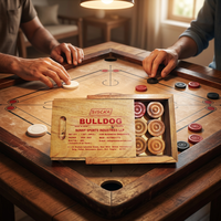 Jeu de carrom en bois, jeu de table indien classique avec boîte de rangement, emballage cadeau personnalisé, jetons de carrom en bois.