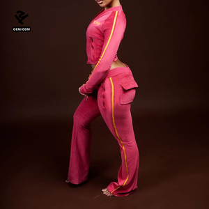 Completo da Yoga in <span class=keywords><strong>Velluto</strong></span> Personalizzato con Giacca con Zip e Striscia Laterale, Pantaloni a Zampa, <span class=keywords><strong>Tuta</strong></span> in <span class=keywords><strong>Velluto</strong></span> per <span class=keywords><strong>Donna</strong></span>, Abbigliamento Sportivo da Palestra, <span class=keywords><strong>Tuta</strong></span> da Jogging - Product Image 5