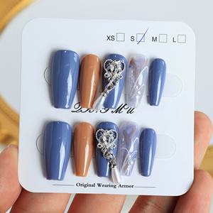 เล็บปลอมทำมือขายส่ง เล็บอะคริลิกหรูหรา 3 มิติ ปิดเต็มเล็บ ทรงโลงศพ ลายผีเสื้อ ปลายเล็บแบบฝรั่งเศส คุณภาพสูง - Product Image 2