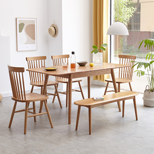 Banco de Madera de Roble Macizo de Estilo Nórdico para Comedor, Sala de Estar, Dormitorio, Pizzerías y Restaurantes de Comida Rápida - Product Image 1