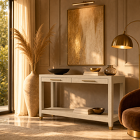 Table console élégante de haute qualité en cuir gaufré shagreen à 2 tiroirs pour la décoration du salon