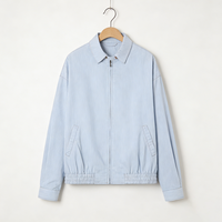 Jaket Bomber Kustom Katun Streetwear Kancing Tertutup Vintage Bergaris Pinggang Terikat Model Oversized Pakaian Kerja untuk Pria