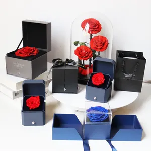 Longue durée roses saint valentin cadeau rose fleurs conservées avec boîte à bijoux rose fleur cadeau boîte cadeaux fête des mères