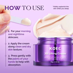 Creme Facial Noturno KOEC 3D Lifting com Peptídeos para Rugas, Hidratante Profundo com Ácido Hialurônico Vegano Coreano - Product Image 5